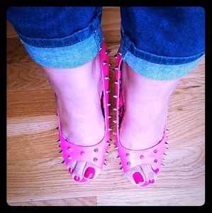 Hot Pink Studded Peep Toe Heels